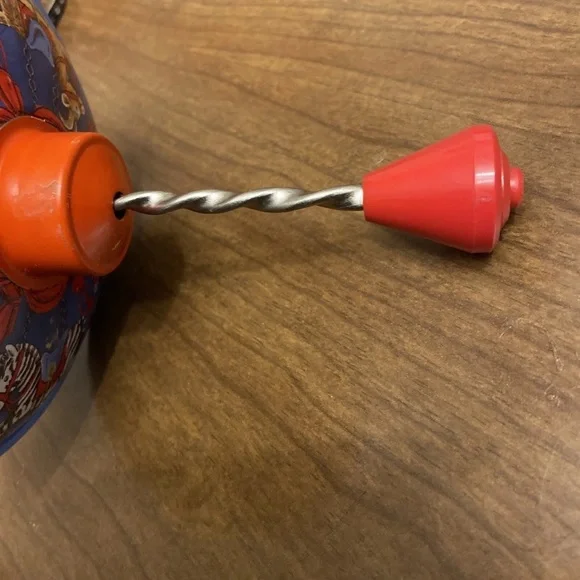 Vintage SMG Metal Spin Toy Top With Animal Cartoon Graphics In Red And Blue. - Picture 7 of 7